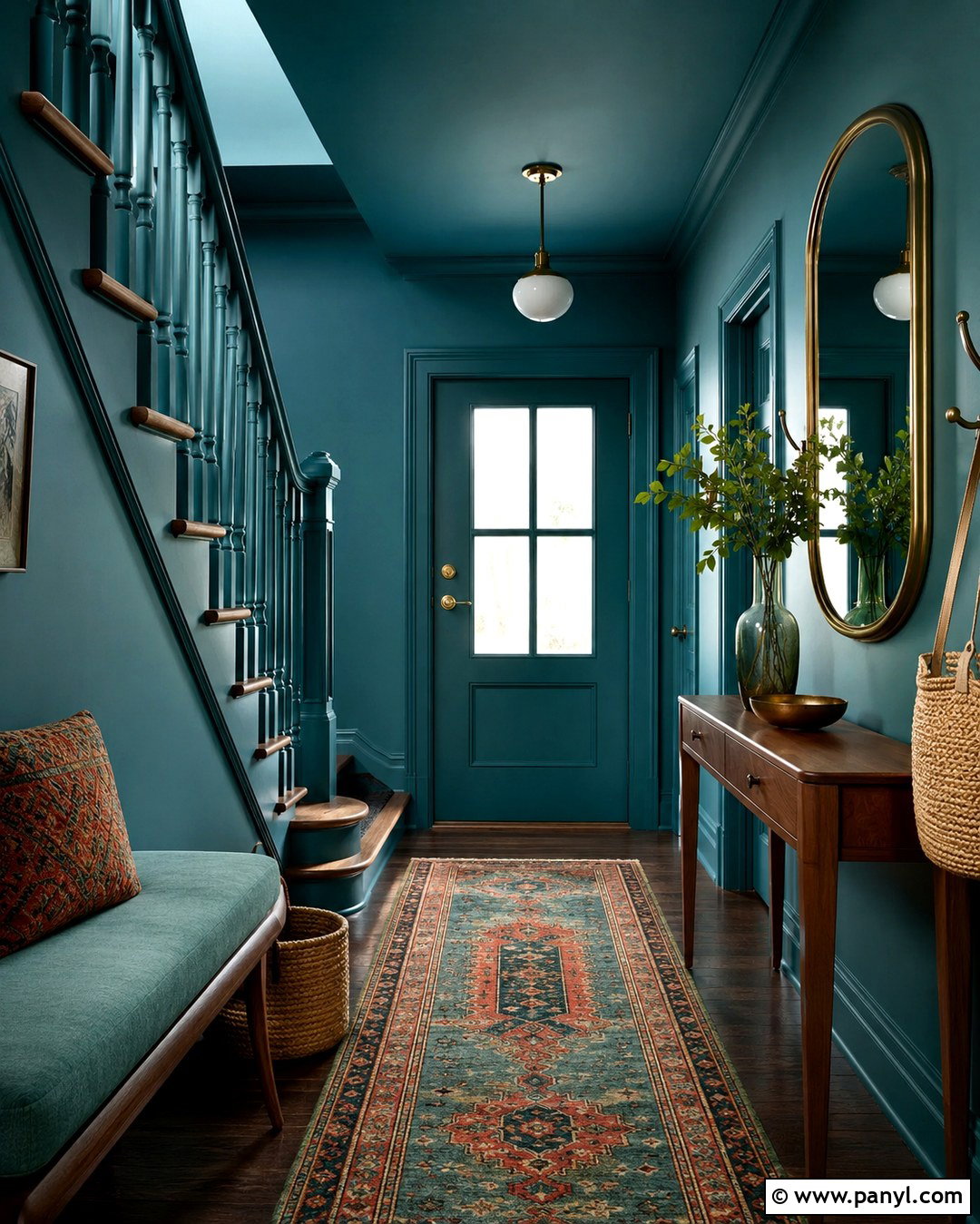 Deep Teal Color Drenched Entryway - 20 Colour Drenching A Room Ideas