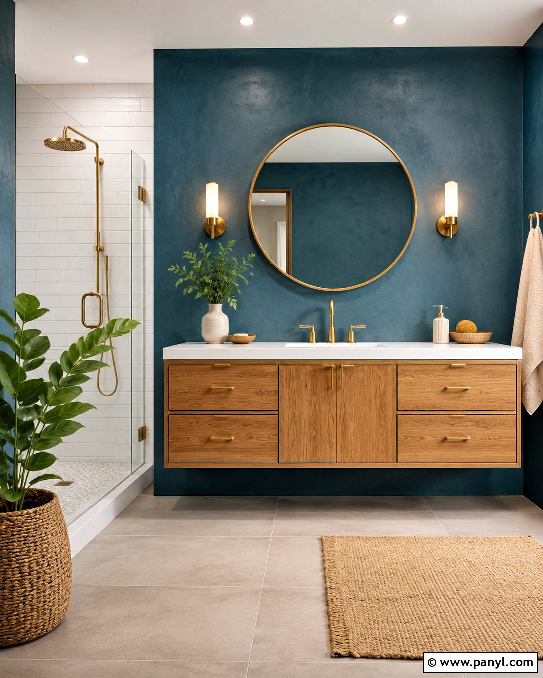 Deep Teal Concrete Bathroom Wall - 20 concrete wall paint ideas