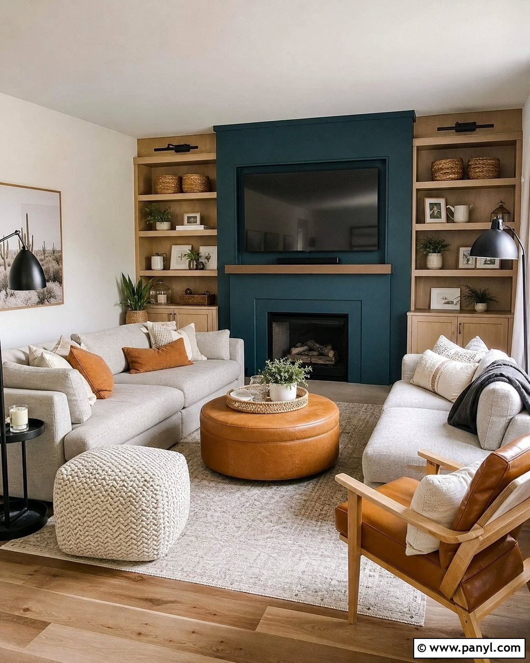 Deep Teal Family Room Painted Wall - 20 Room One Wall Painted Ideas