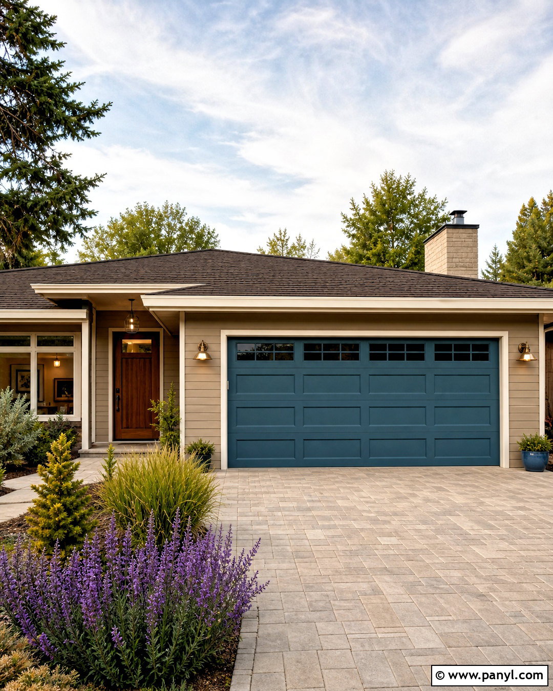 Deep Teal Garage Door With Tan Siding - 20 garage door painting ideas