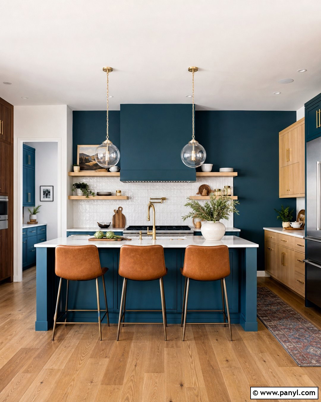 Deep Teal Kitchen With Wood Cabinets - 25 Kitchen Colors With Wood Cabinets