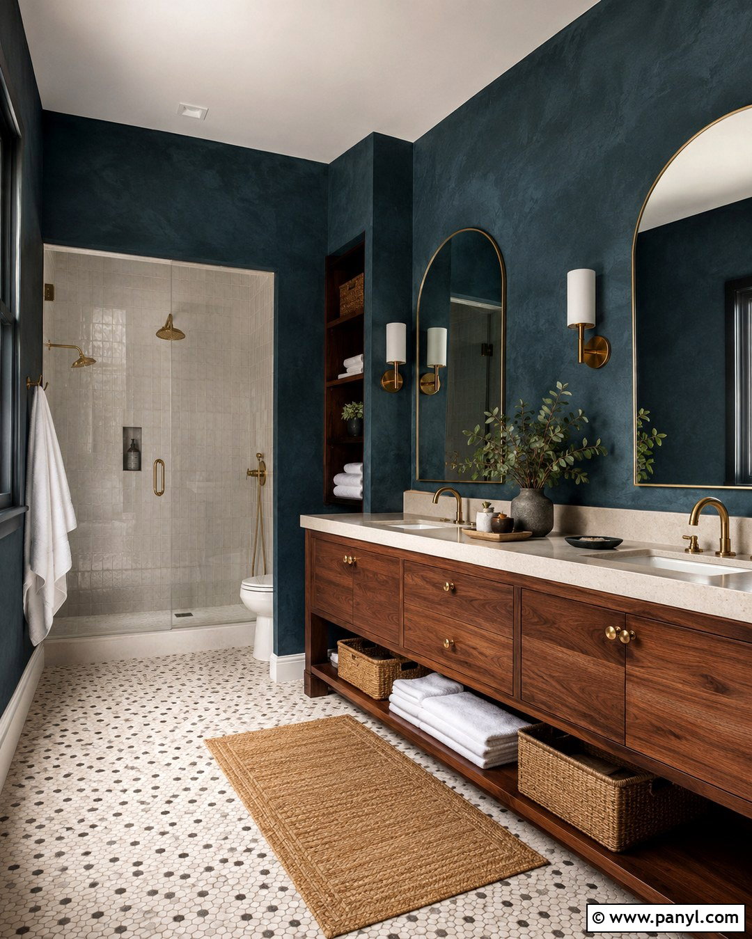 Deep Teal Limewash Bathroom - 20 Limewash Dark Wall Ideas