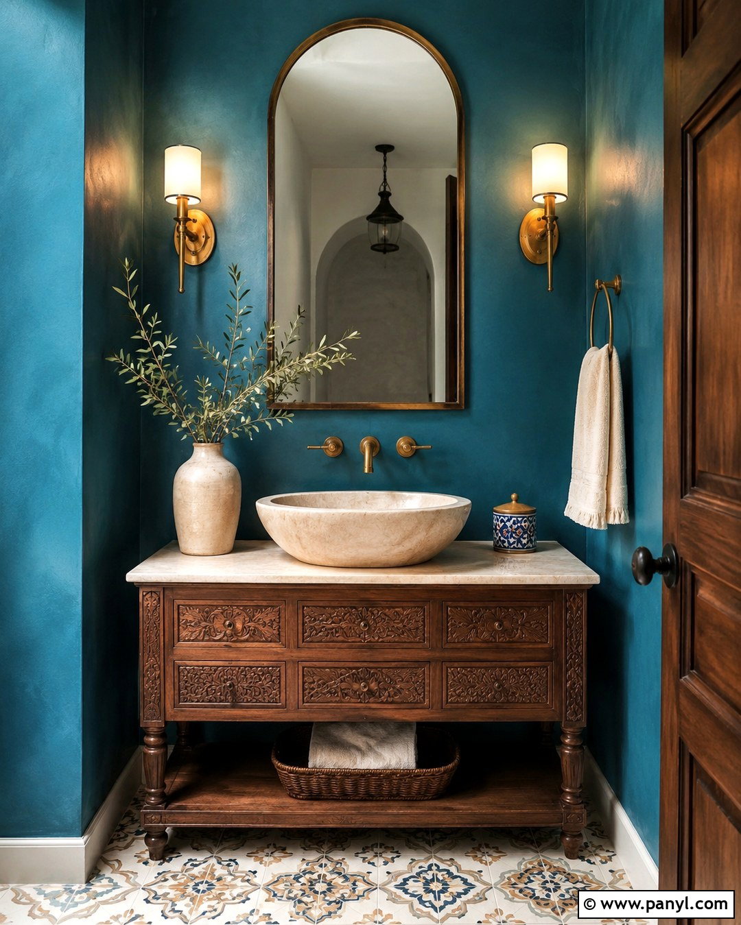 Deep Teal Mediterranean Powder Room Walls - 20 Mediterranean Wall Paint Ideas