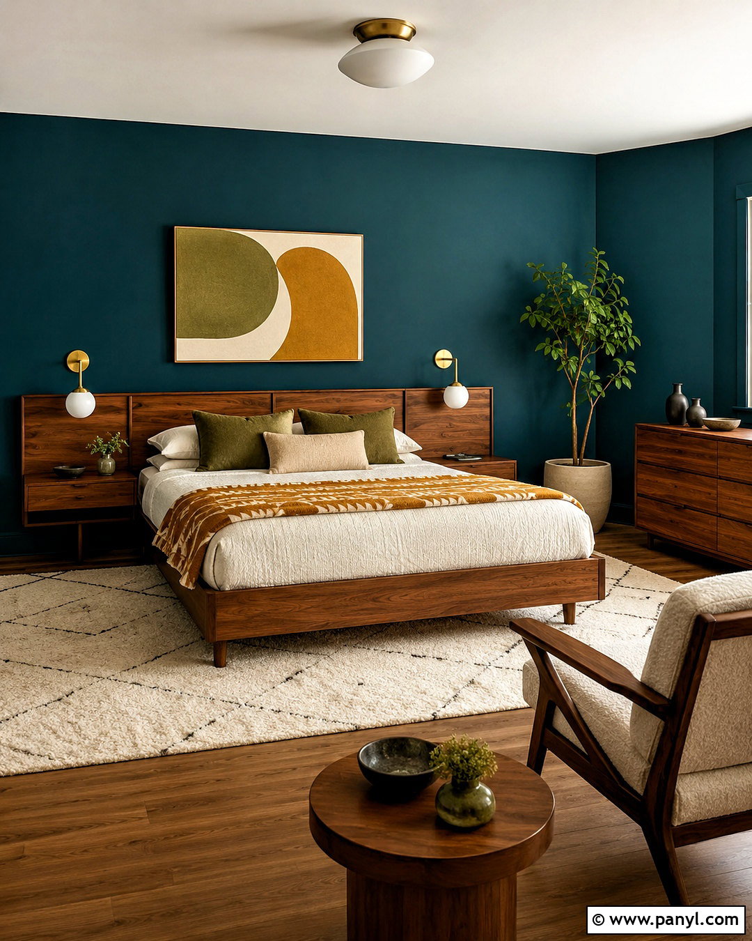 Deep Teal Midcentury Bedroom - 20 deep teal bedroom ideas
