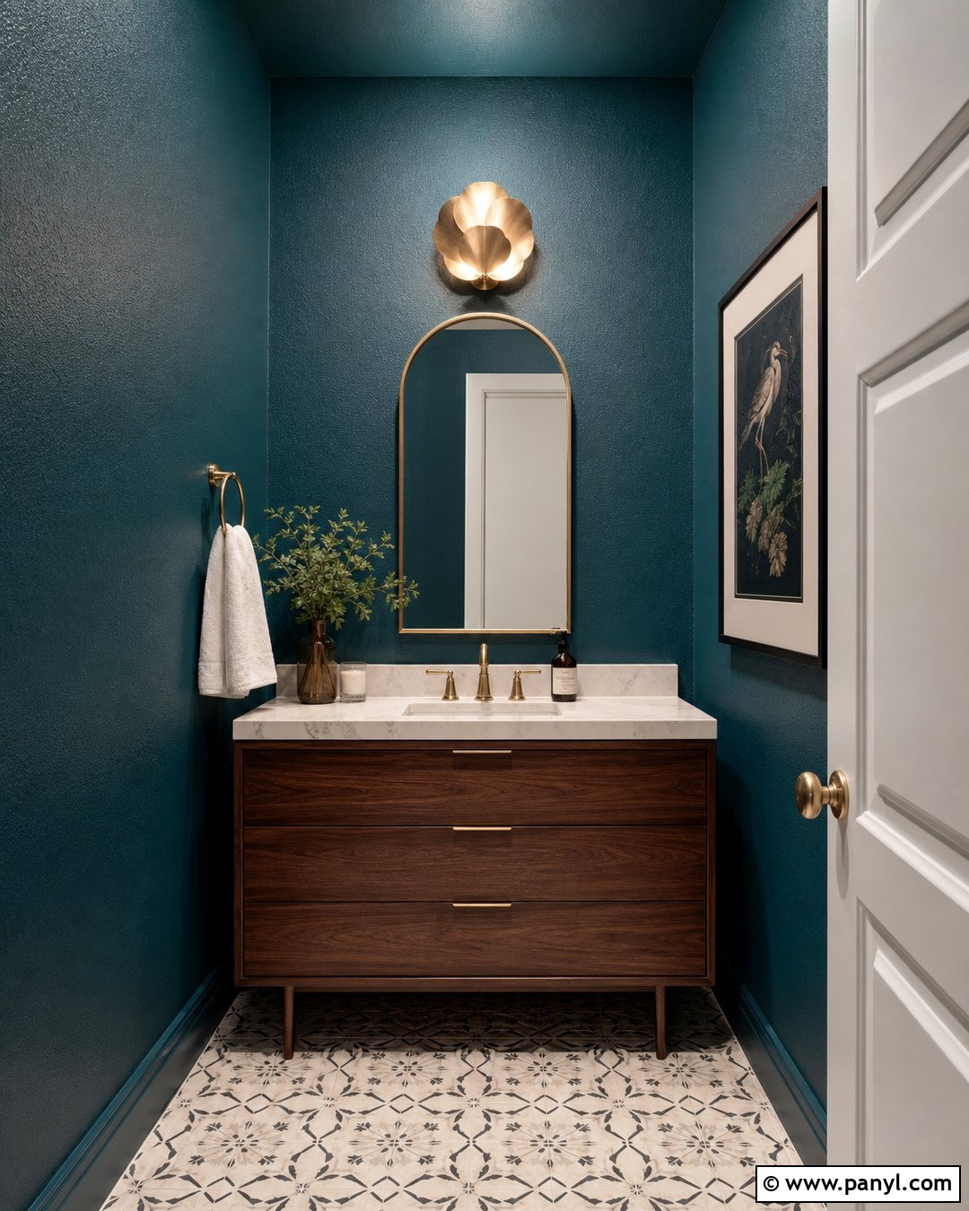 Deep Teal Orange Peel Powder Room - 20 Orange Peel Wall Paint Ideas