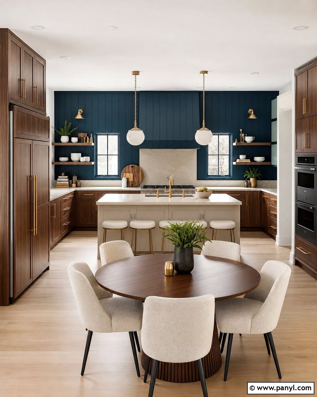 Deep Teal Paneled Kitchen Accent Wall - 20 Modern Kitchen With Colorful Accent Wall Ideas