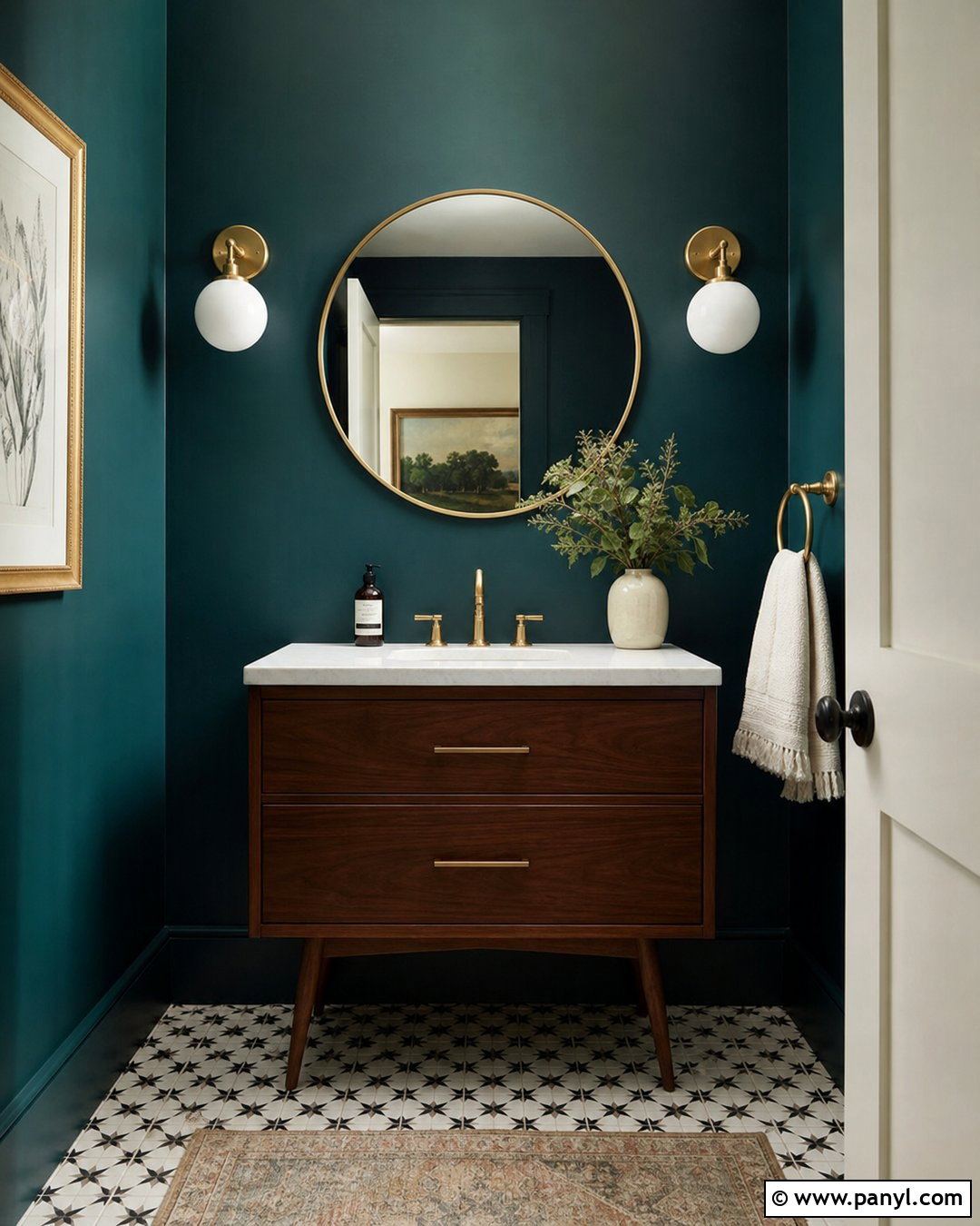 Deep Teal Satin Powder Room Walls - 30 satin paint on walls