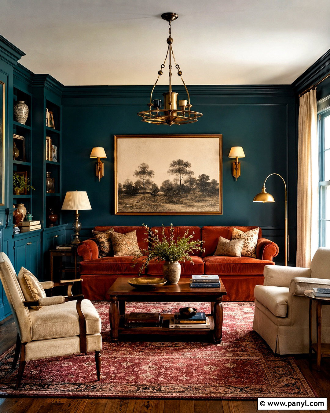 Deep Teal Sitting Room - 35 Sitting Room Paint Color Ideas