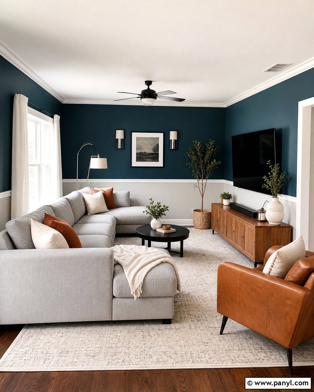 Deep Teal Top Half With Soft Gray Paint - 20 Dark Paint Top Half Of Wall Ideas