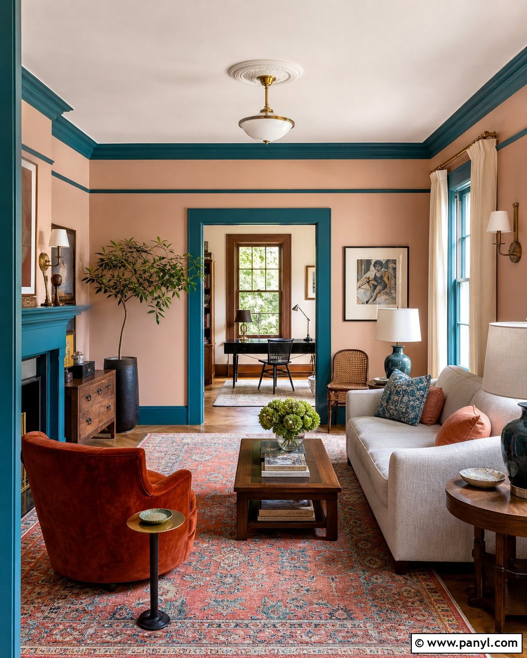 Deep Teal Trim With Pale Peach Walls - 45 darker trim lighter walls