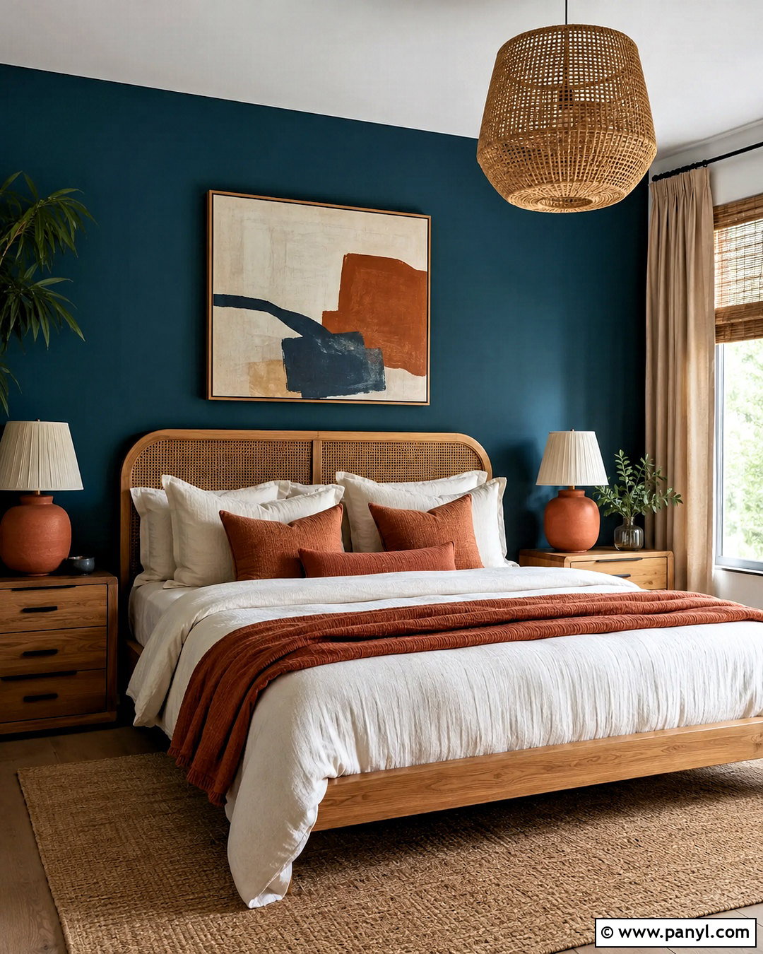 Deep Teal Wall Bedroom With Terracotta Decor - 20 dark wall bedroom ideas