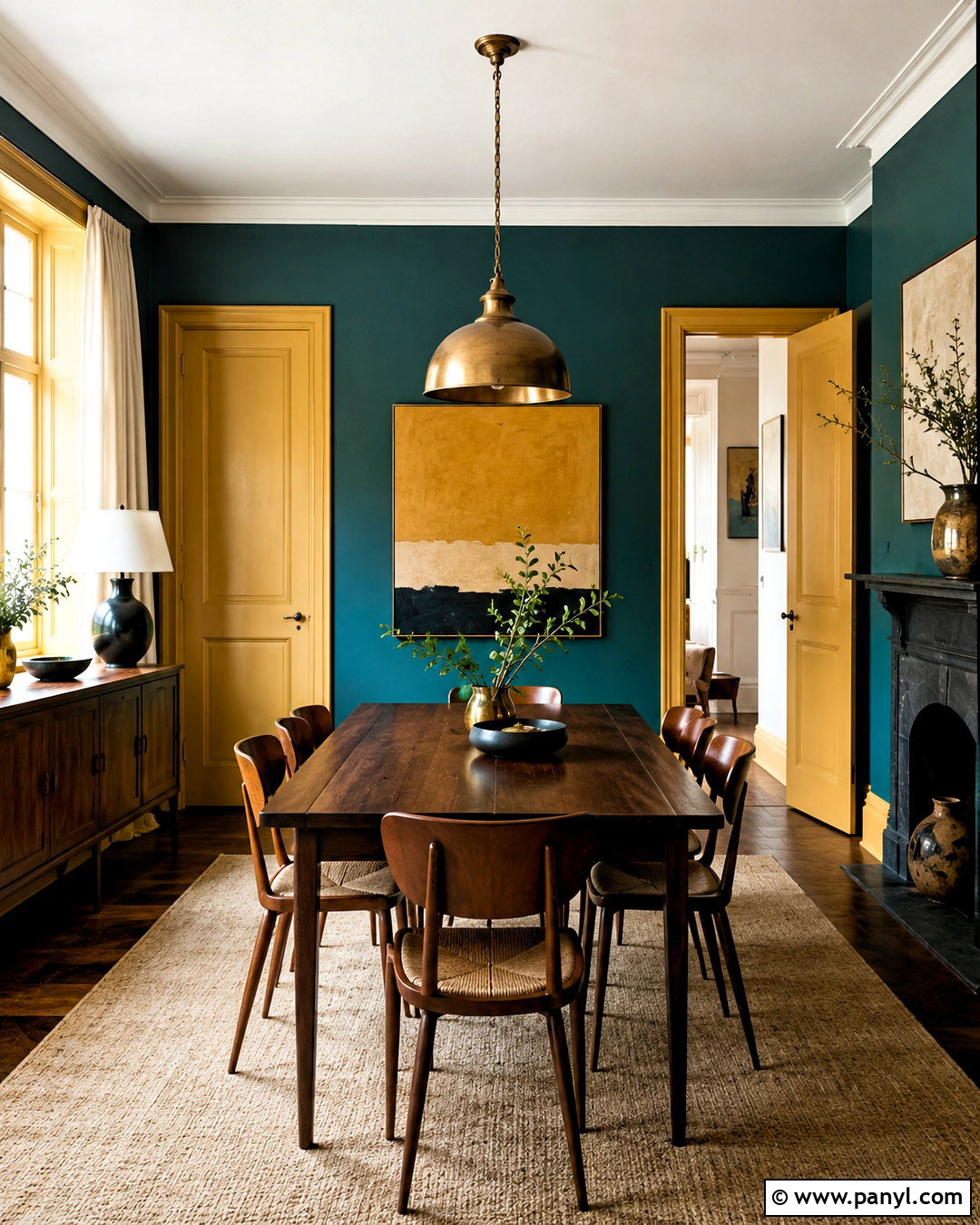 Deep Teal Walls With Brass Yellow Doors - 35 Wall And Door Color Combination Ideas