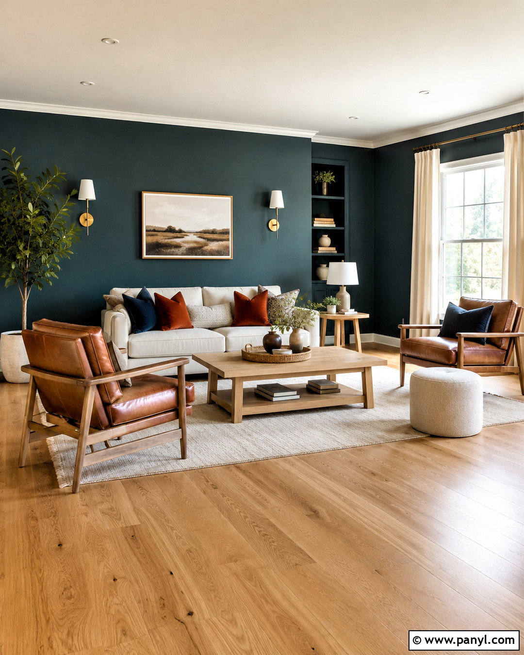 Deep Teal Walls With Light Oak Floors - 20 Wood Floor Wall Color Ideas
