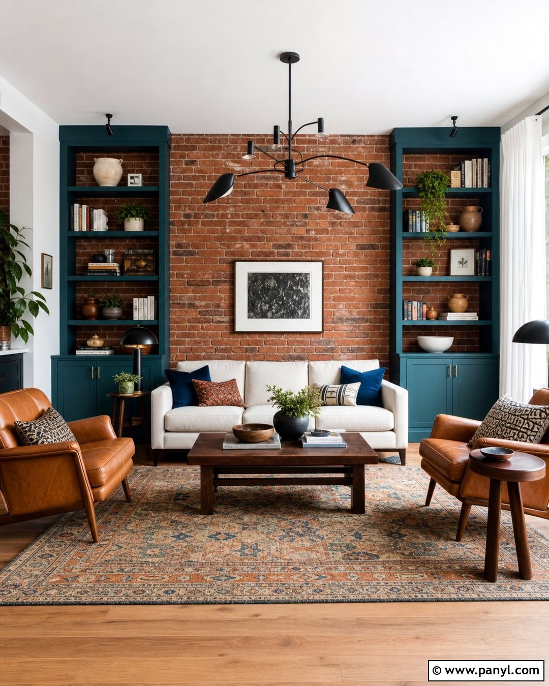 Deep Teal With Red Brick Wall - 20 Brick Wall Color Matching Ideas