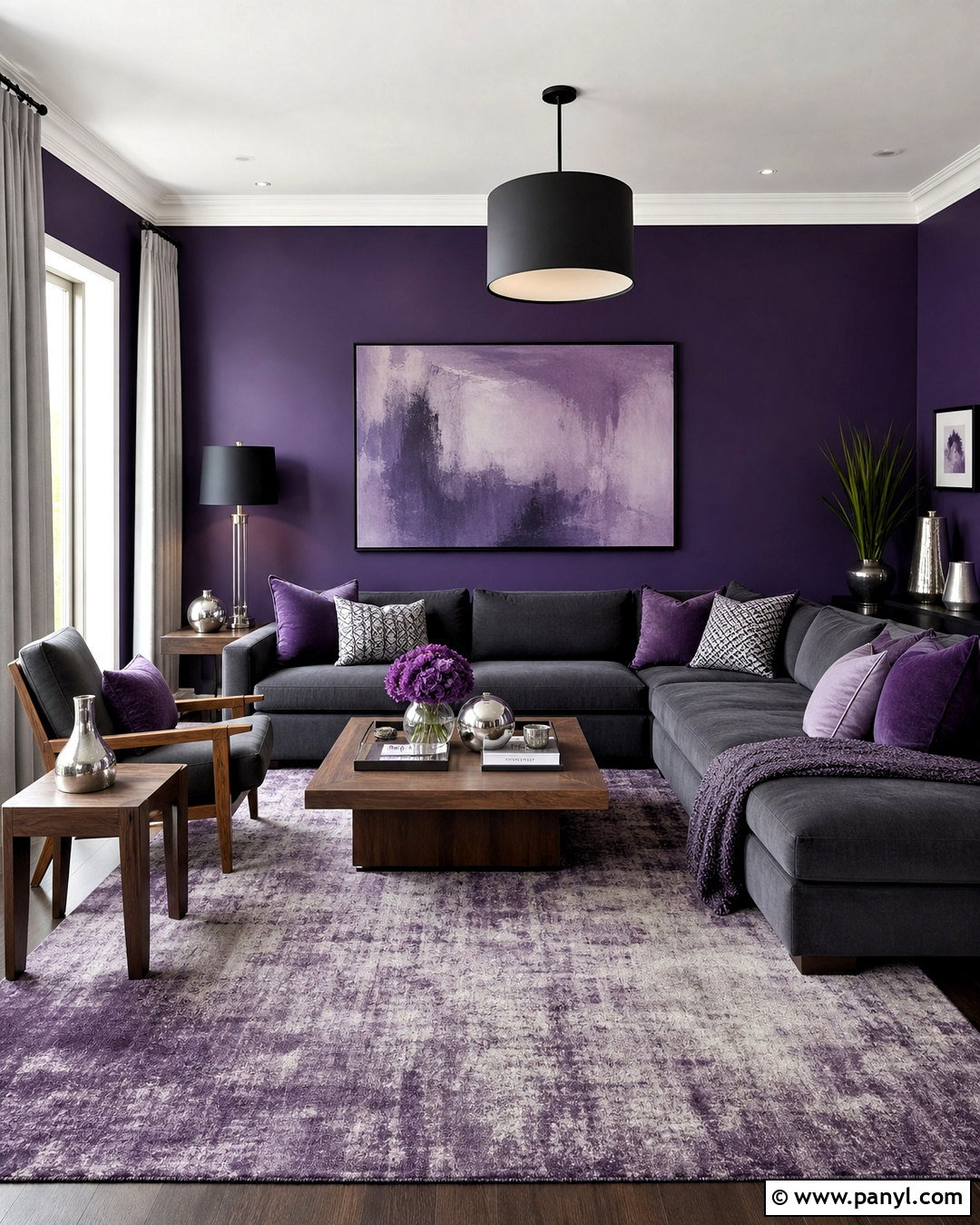 Deep Violet And Charcoal Living Room - 20 violet living room ideas