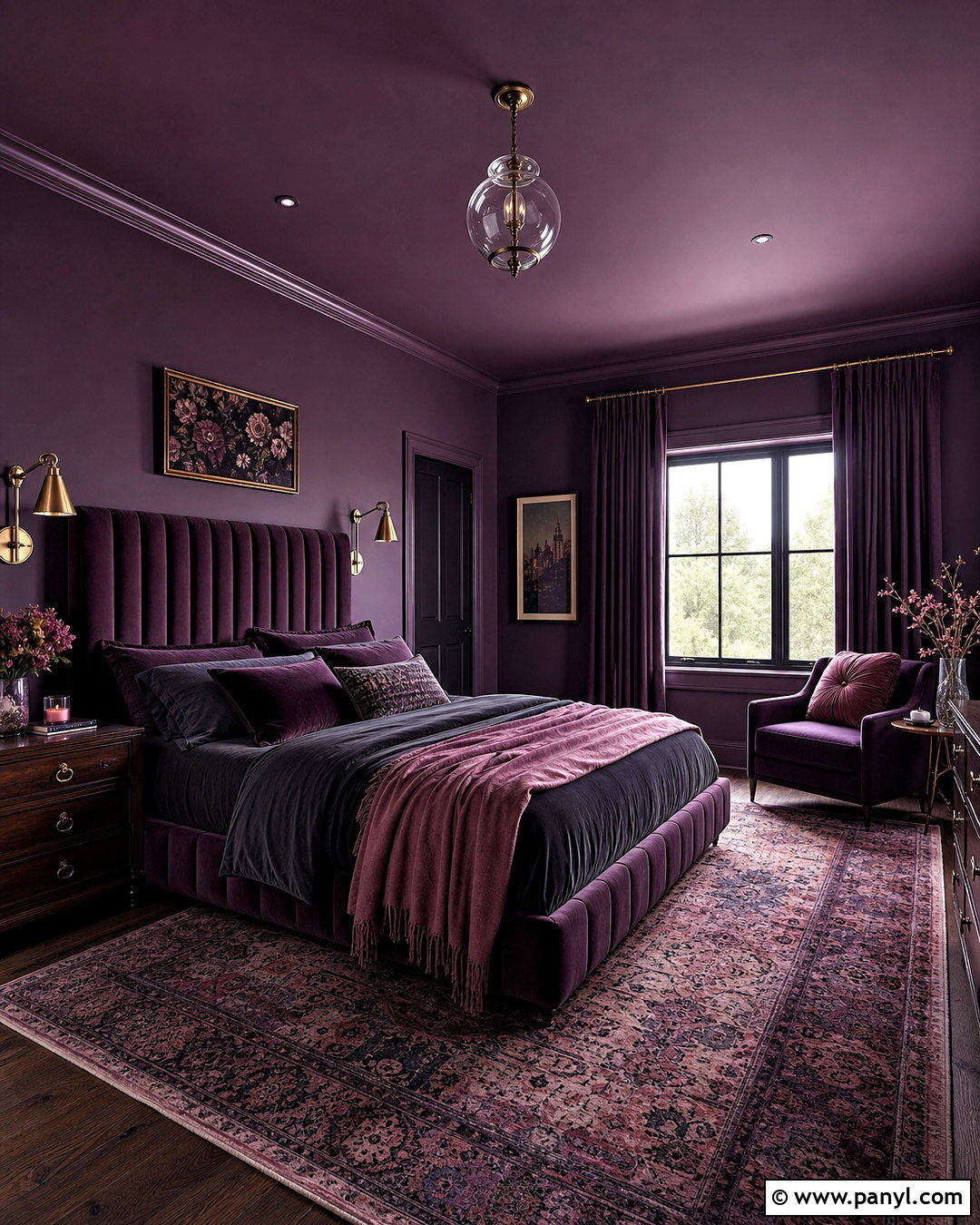 Deep Violet Color-Drenched Bedroom - 20 violet room ideas bedrooms