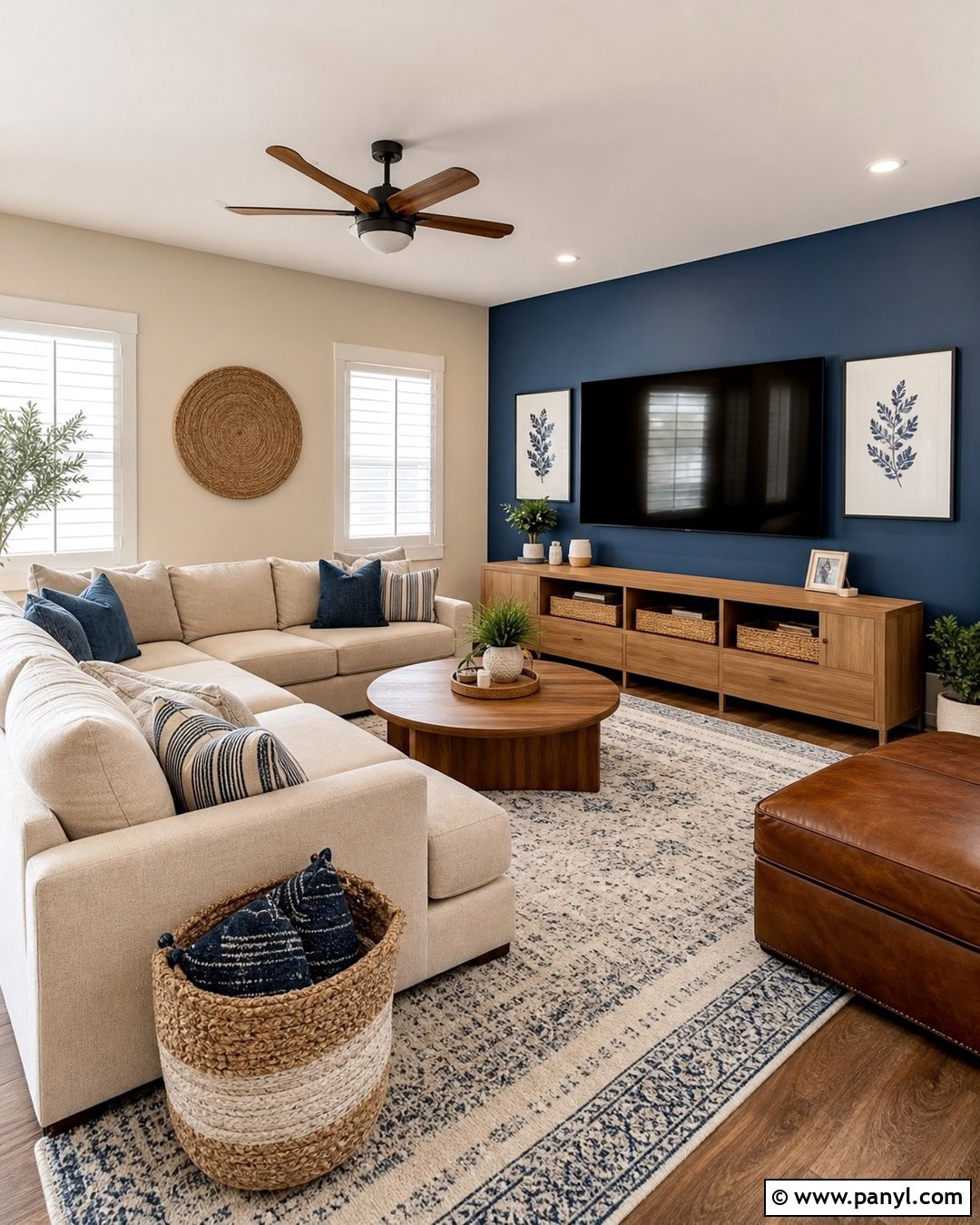 Denim Blue Accent Wall Family Room - 20 Cream Walls With Blue Accent Wall Ideas