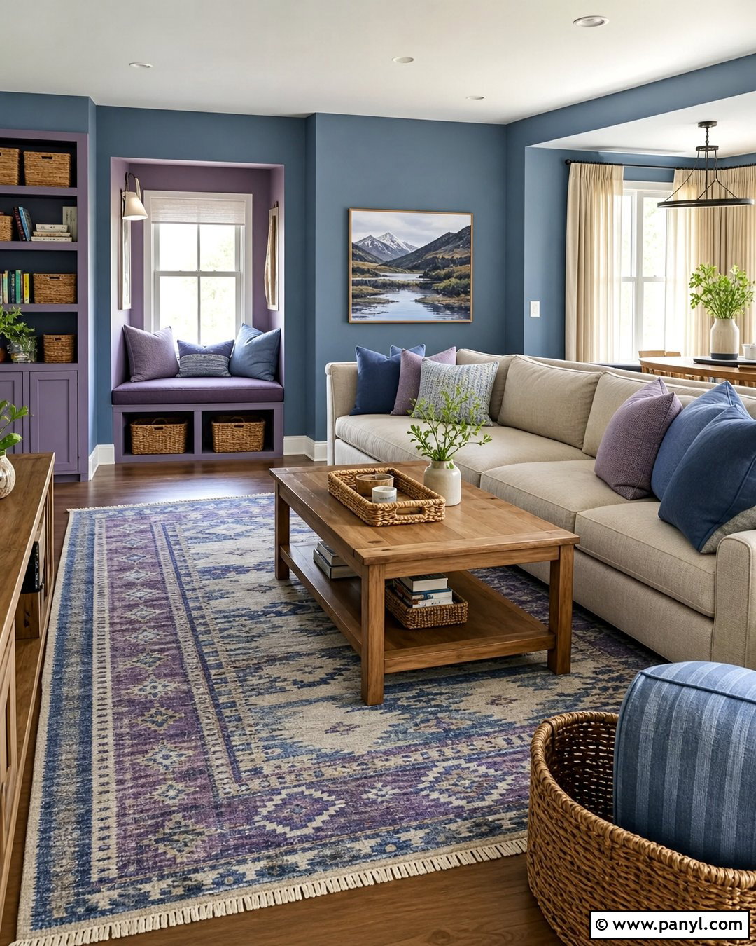 Denim Blue And Heather Purple Family Room - 25 Blue And Purple Wall Paint Ideas
