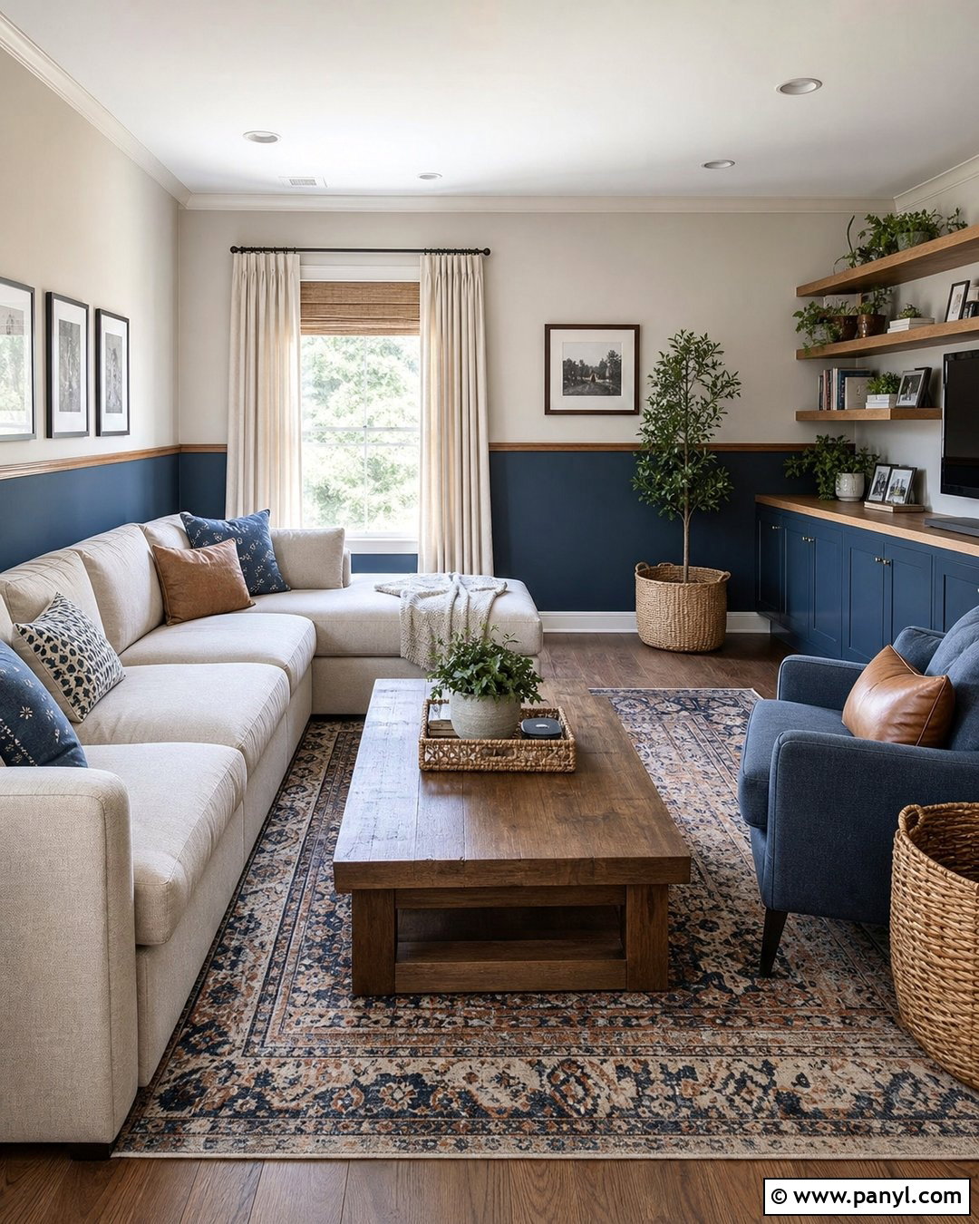 Denim Blue And Oatmeal Two Tone Wall - 35 2 Tone Wall Paint Ideas