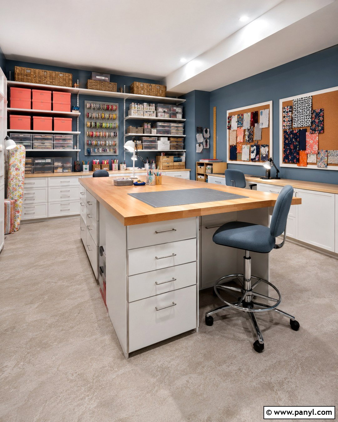 Denim Blue Basement Craft Room - 20 Basement Blue Walls