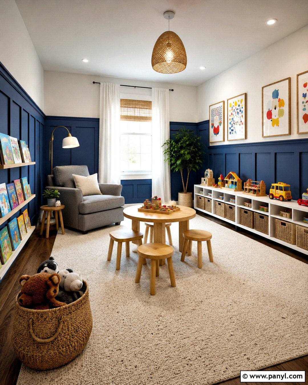 Denim Blue Board and Batten Playroom - 20 blue board and batten wall ideas