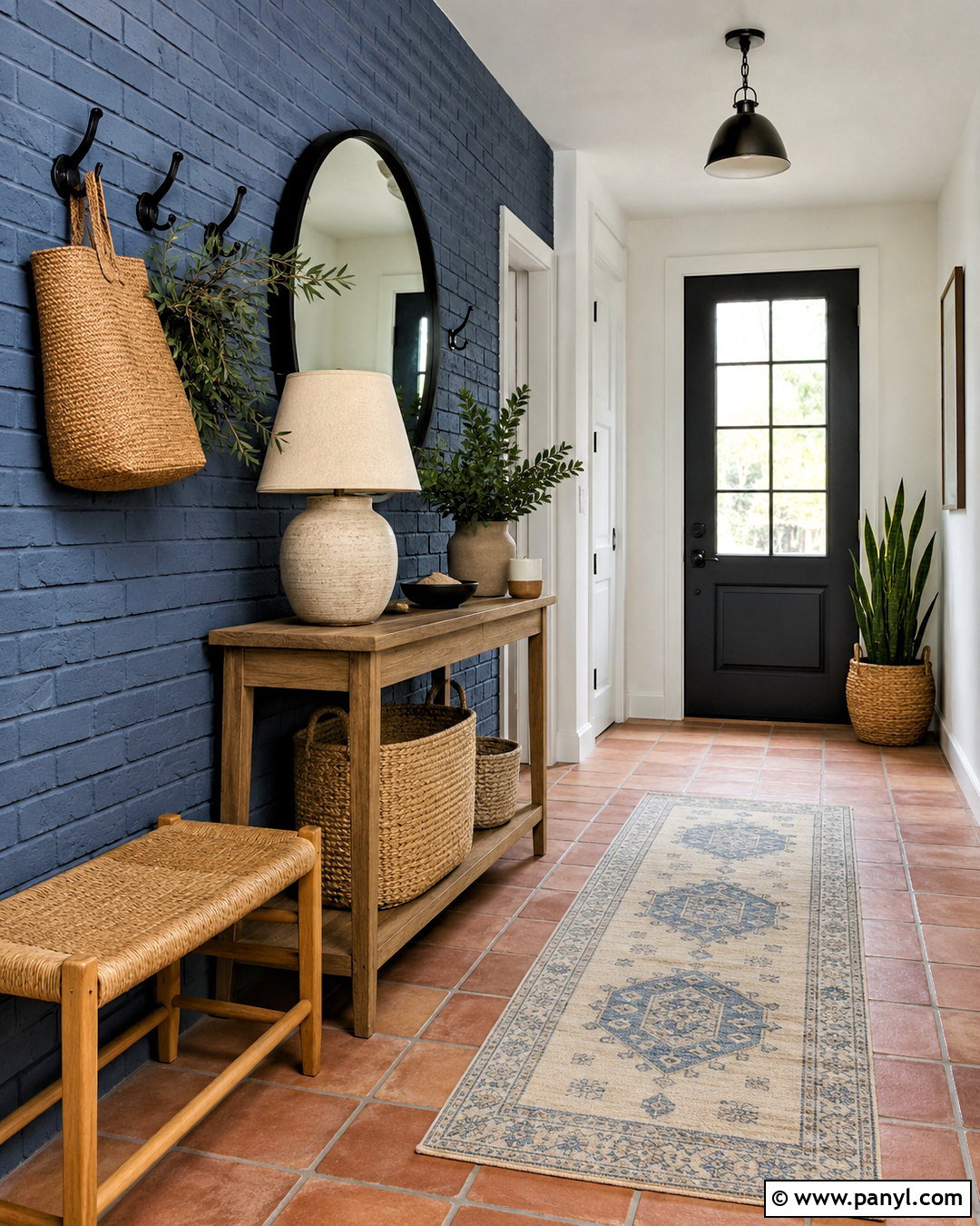 Denim Blue Brick Entryway Wall - 20 blue brick wall ideas
