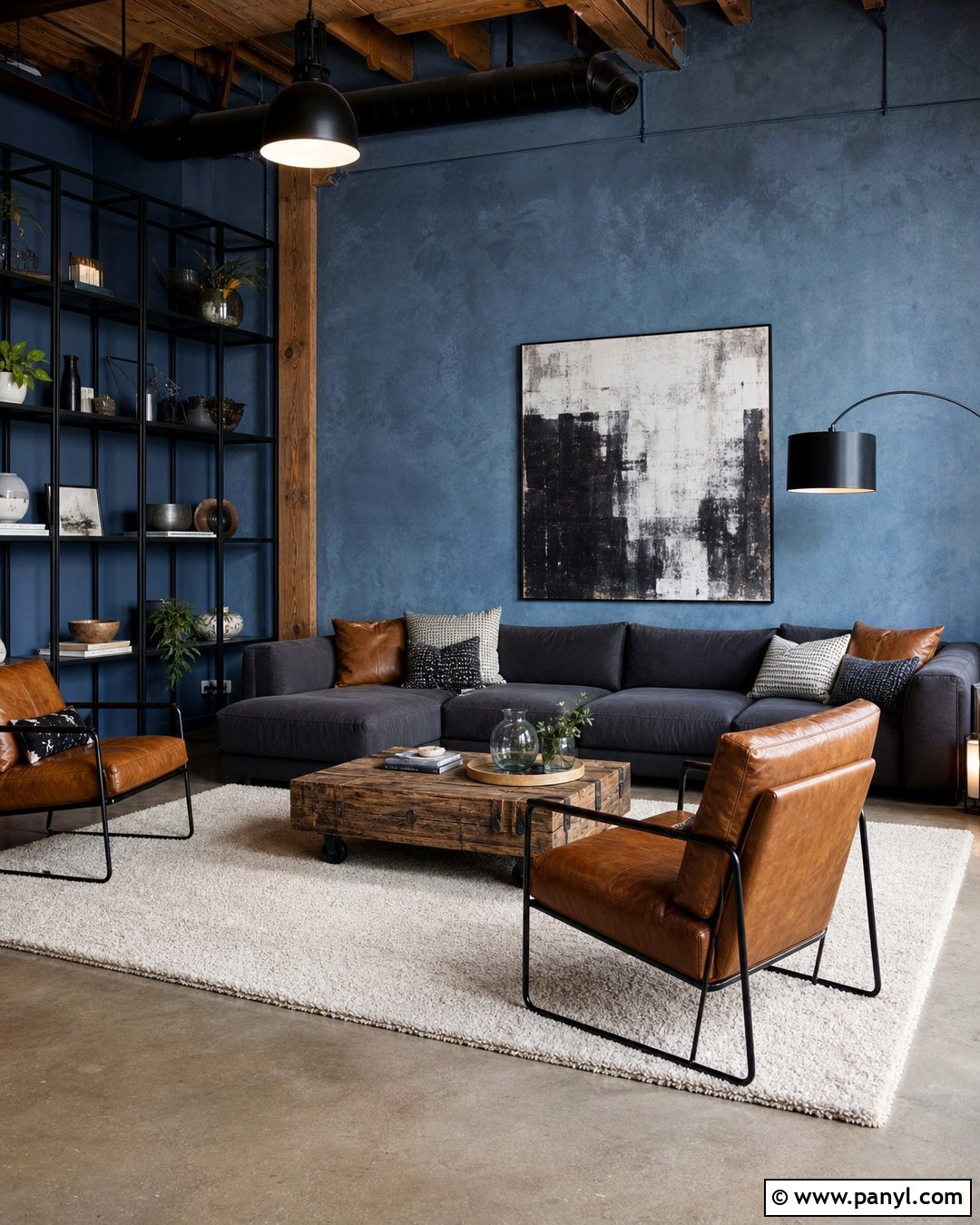 Denim Blue Concrete Wall Loft - 25 Textured Blue Wall Ideas