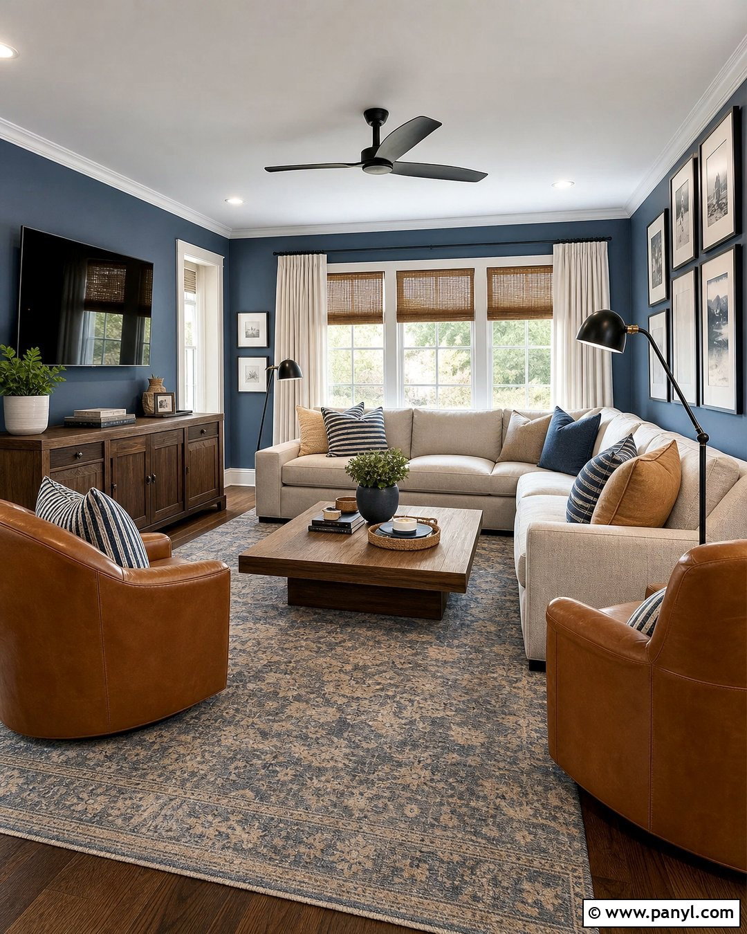 Denim Blue Family Room - 30 blue walls room ideas