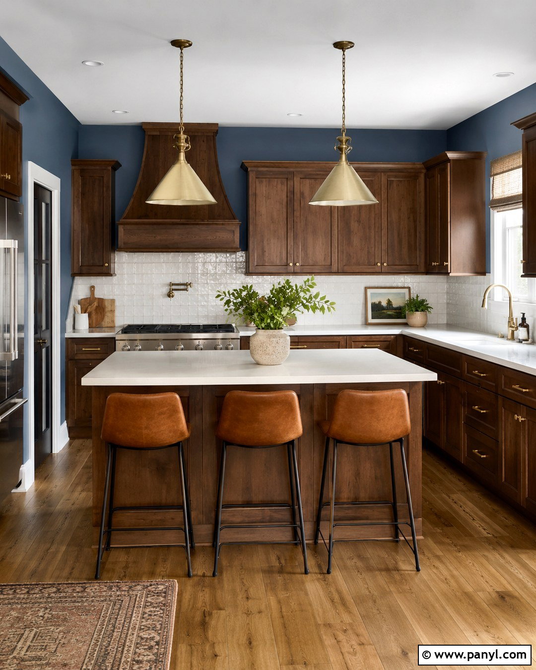 Denim Blue Kitchen Walls With Chestnut Cabinets - 20 Blue Kitchen Walls With Brown Cabinets