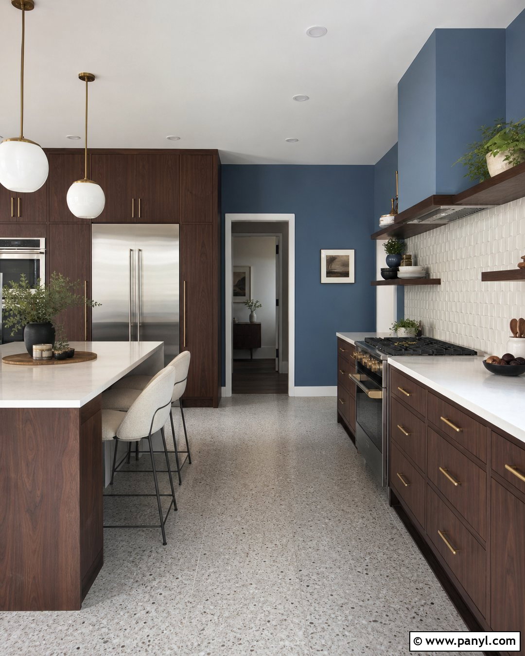 Denim Blue Kitchen Walls With Dark Walnut Cabinets - 20 Blue Kitchen Walls With Dark Cabinets