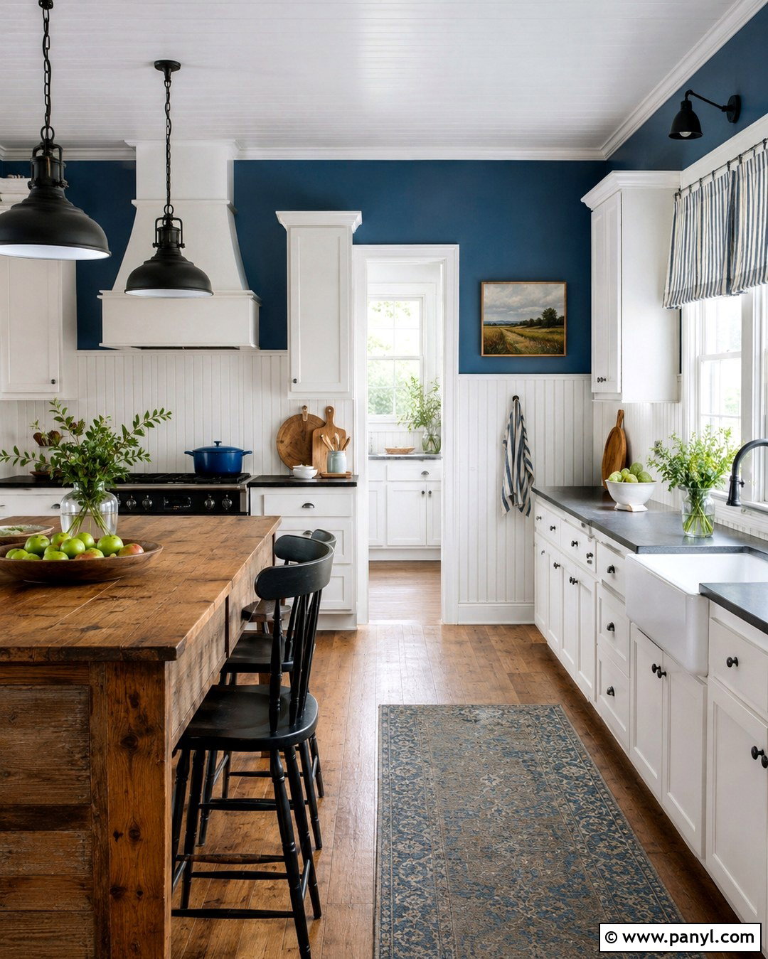 Denim Blue Kitchen Walls With White Beadboard - 20 Country Blue Kitchen Walls