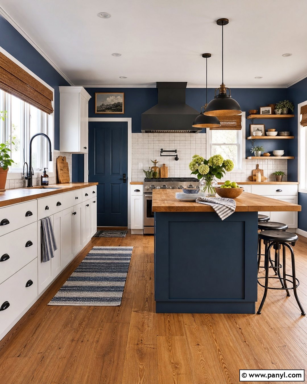 Denim Blue Kitchen Walls With Wood Countertops - 30 blue kitchen walls white cabinets