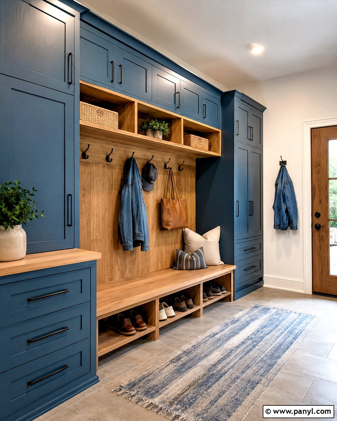Denim Blue Mudroom With Wood - 20 blue mudroom ideas
