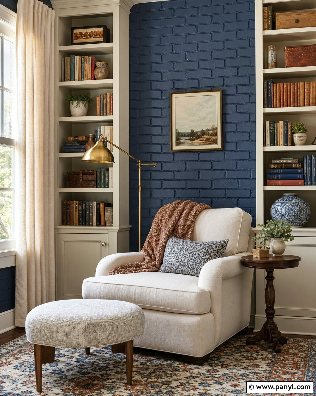 Denim Blue Painted Brick Reading Nook - 20 Blue Painted Brick Wall Ideas