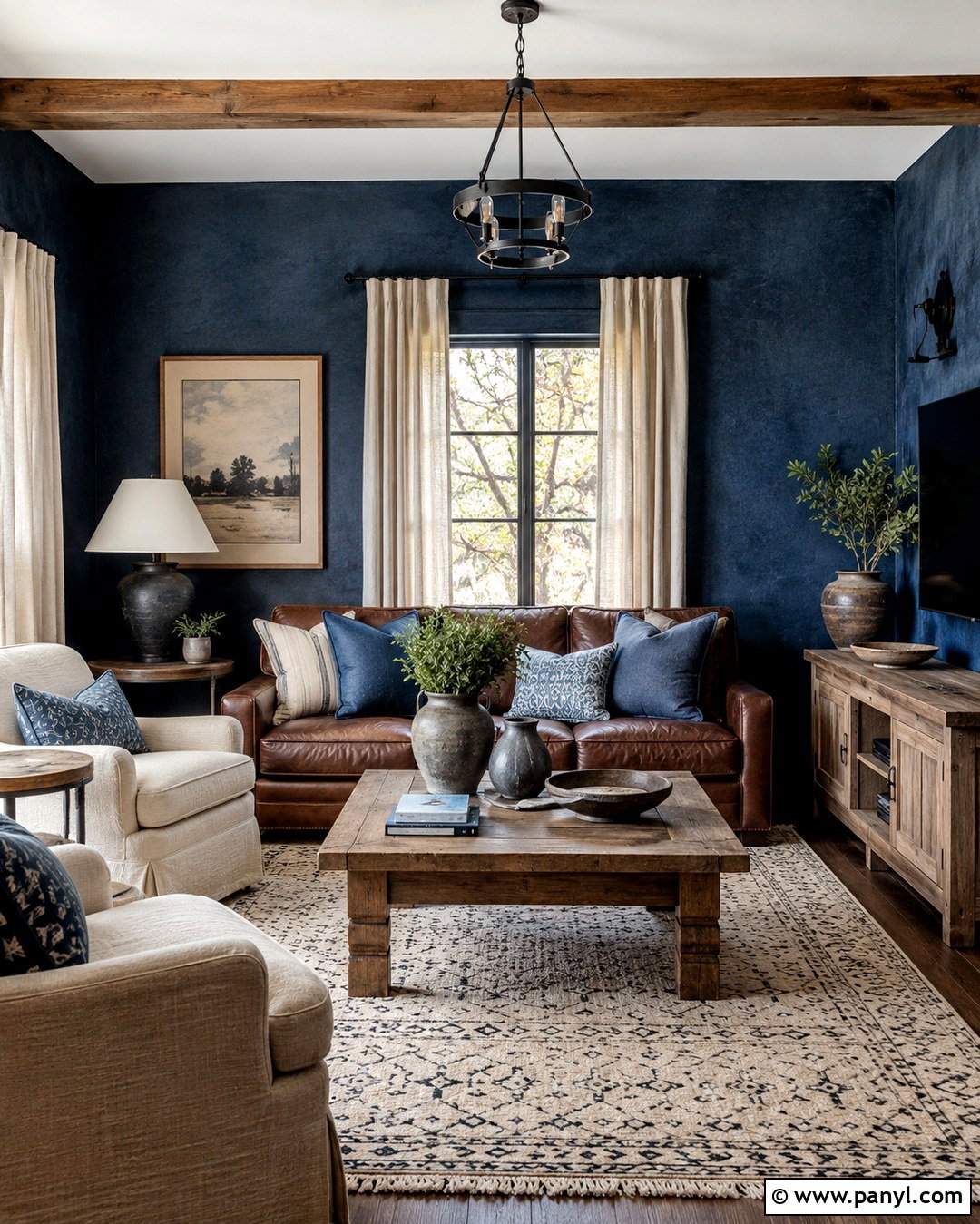 Denim Blue Rustic Lounge Room - 20 Blue Wall Lounge Room Ideas