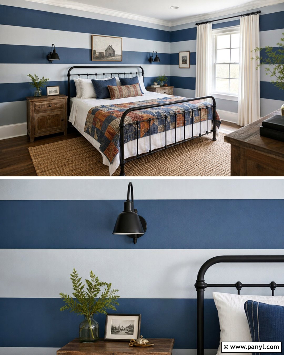 Denim Blue Stripe Wall Guest Bedroom - 25 Blue Stripe Painted Wall Ideas