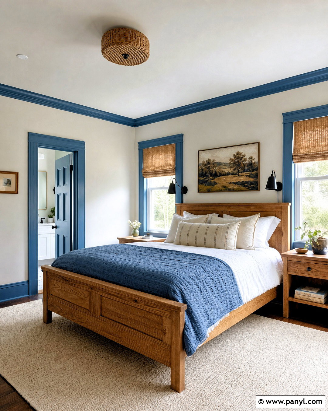 Denim Blue Trim Bedroom With Natural Wood - 20 blue trim bedroom ideas