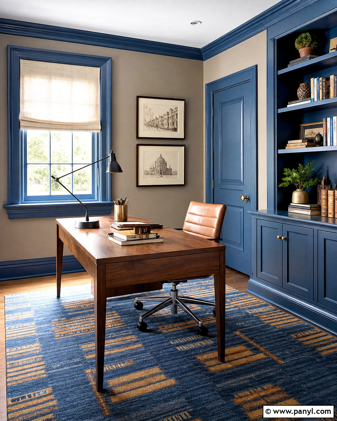 Denim Blue Trim Home Office - 20 blue trim interior ideas