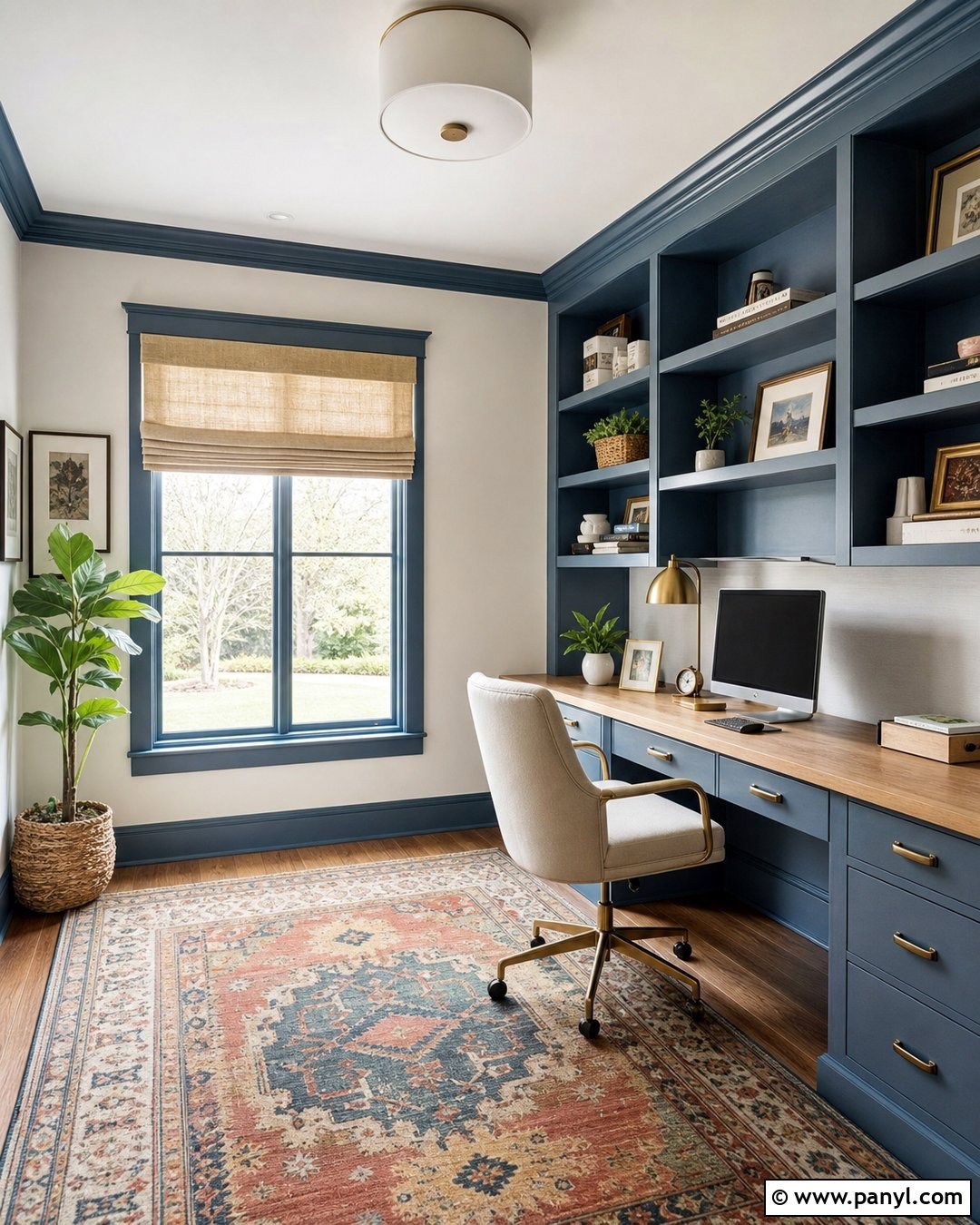 Denim Blue Trim Home Office - 35 Blue Trim White Walls