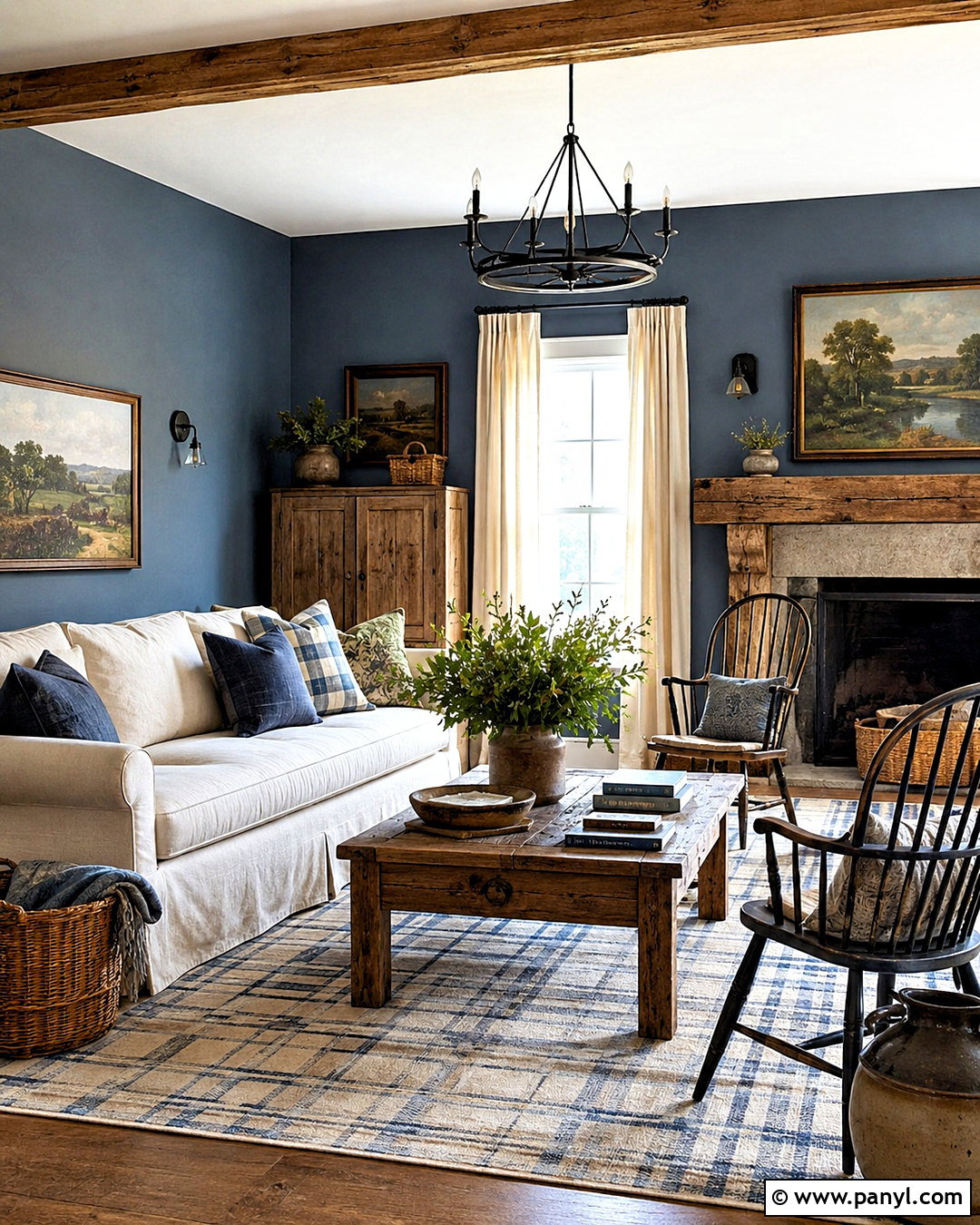 Denim Blue Walls With Farmhouse Decor - 20 blue wall living room ideas