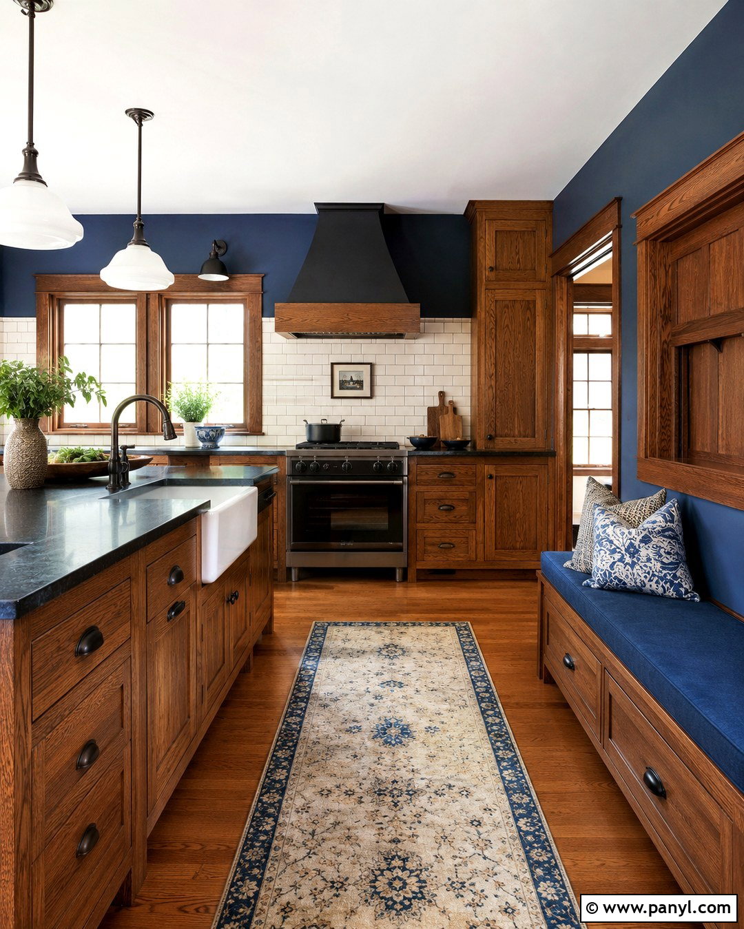 Denim Blue Walls With Quarter-Sawn Oak Cabinets - 20 Blue Walls Oak Cabinets
