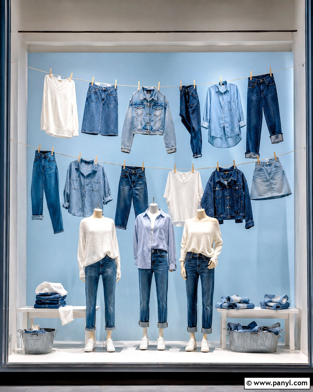 Denim Clothesline Window Display - 20 denim window display ideas