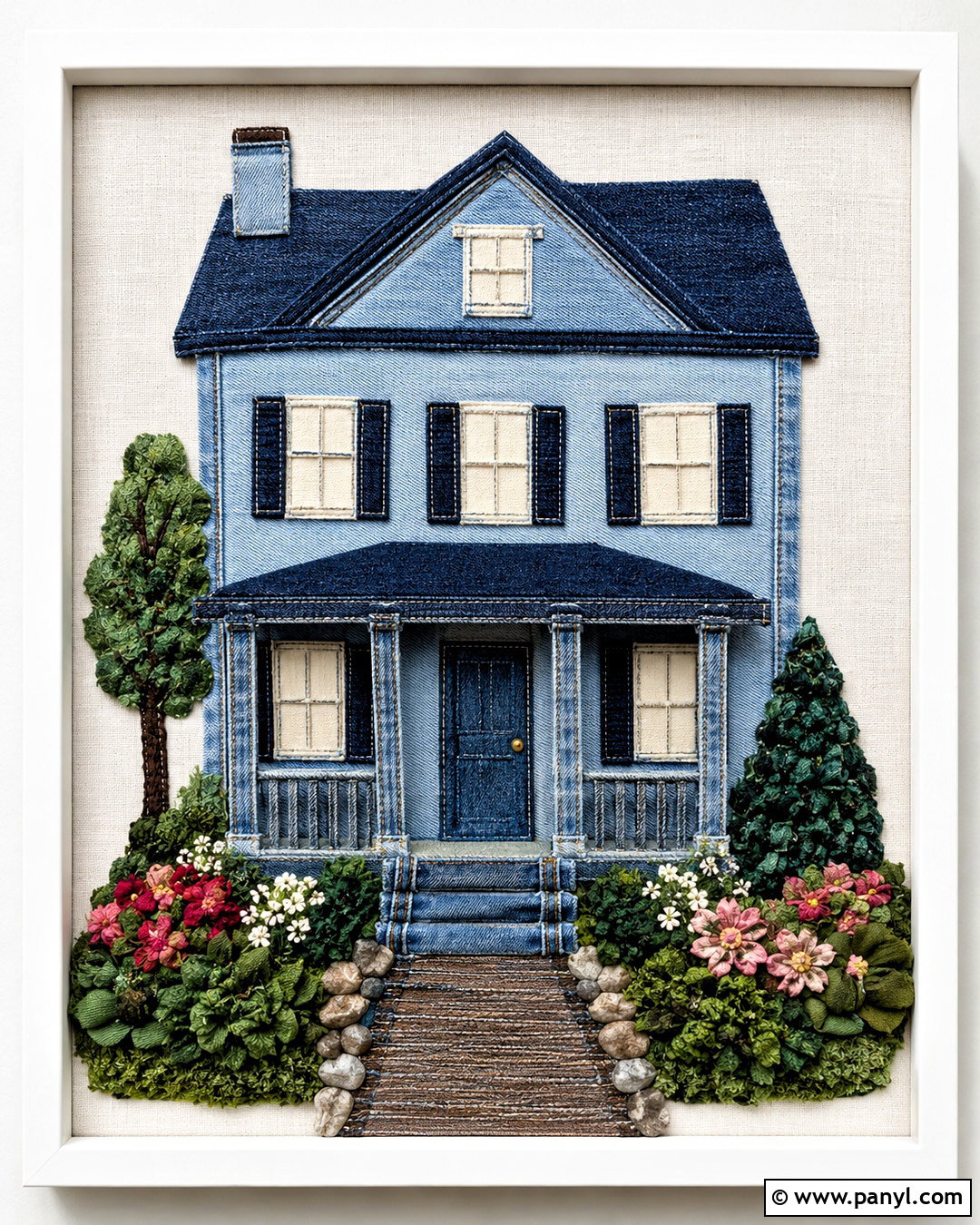 Denim Collage House Portrait - 20 denim collage ideas