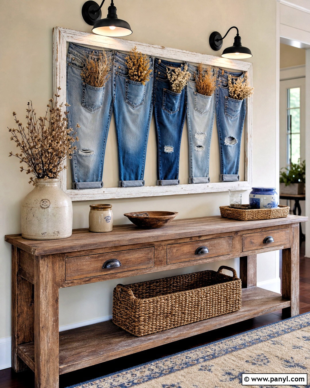 Denim Farmhouse Sign Wall - 20 jeans wall ideas