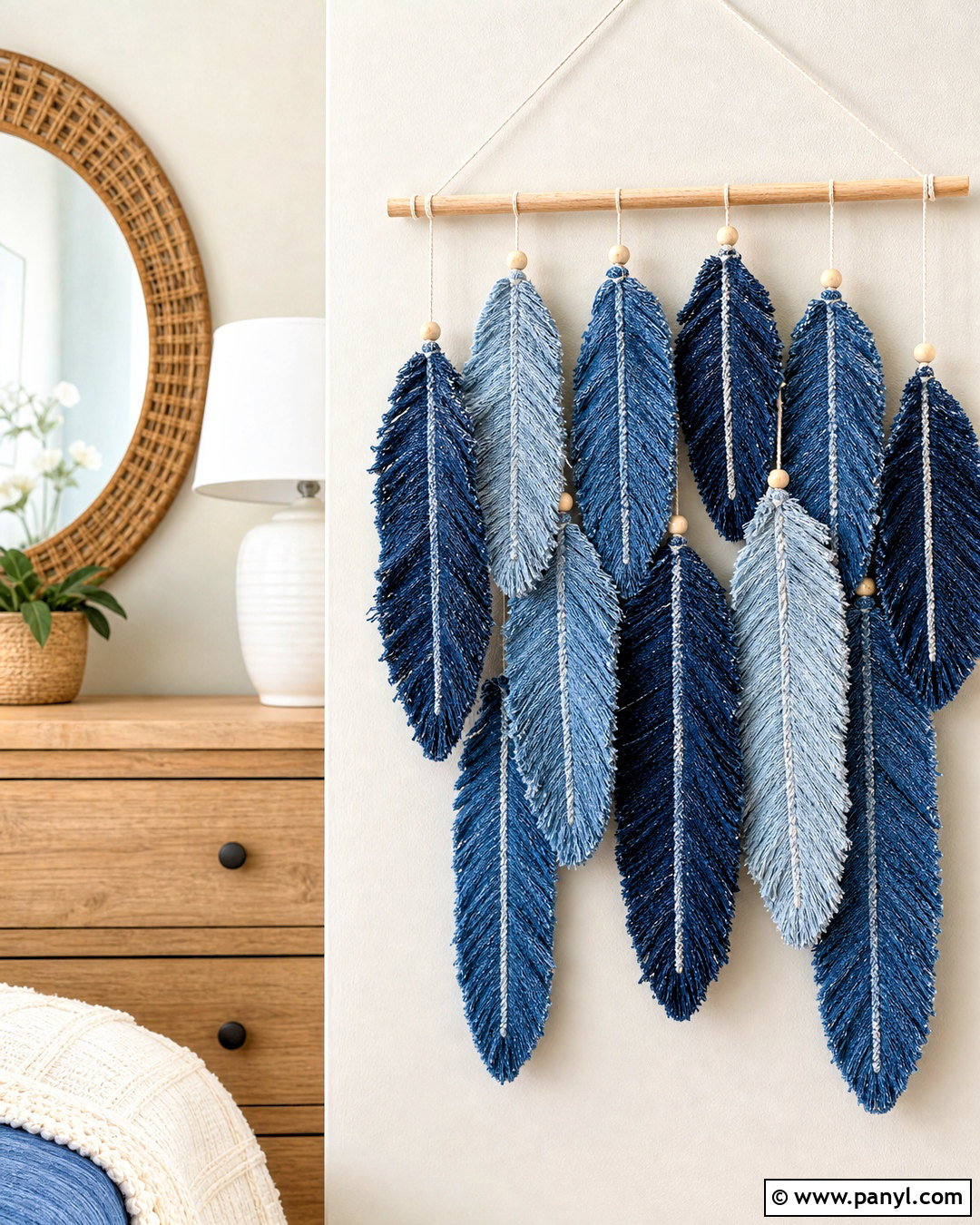 Denim Feather Wall Display - 20 jeans wall ideas