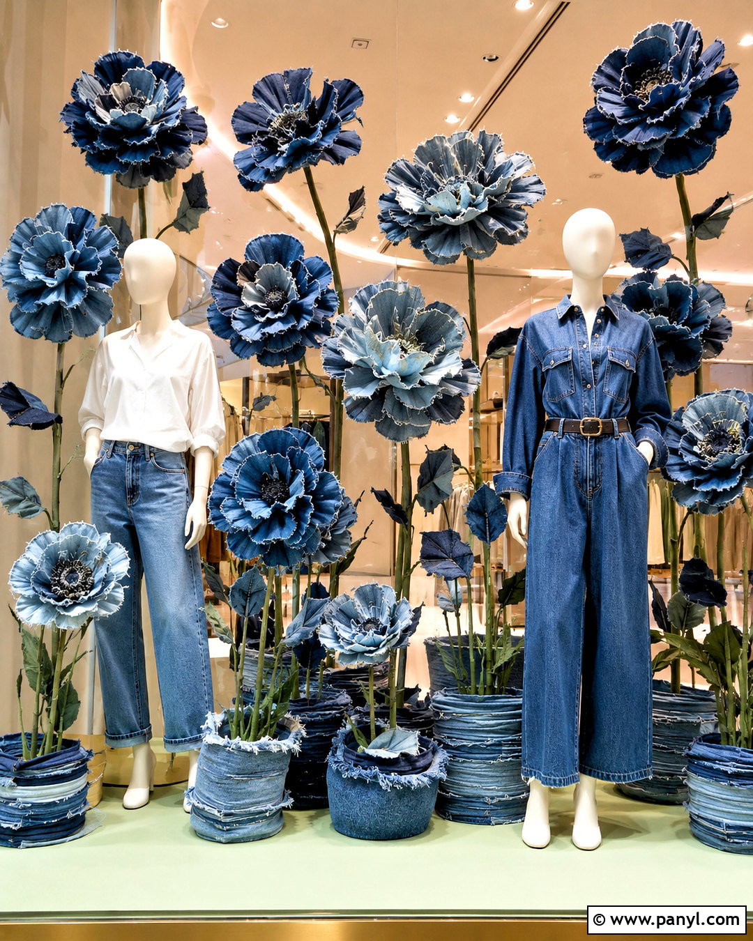 Denim Flower Garden Window Display - 20 denim window display ideas