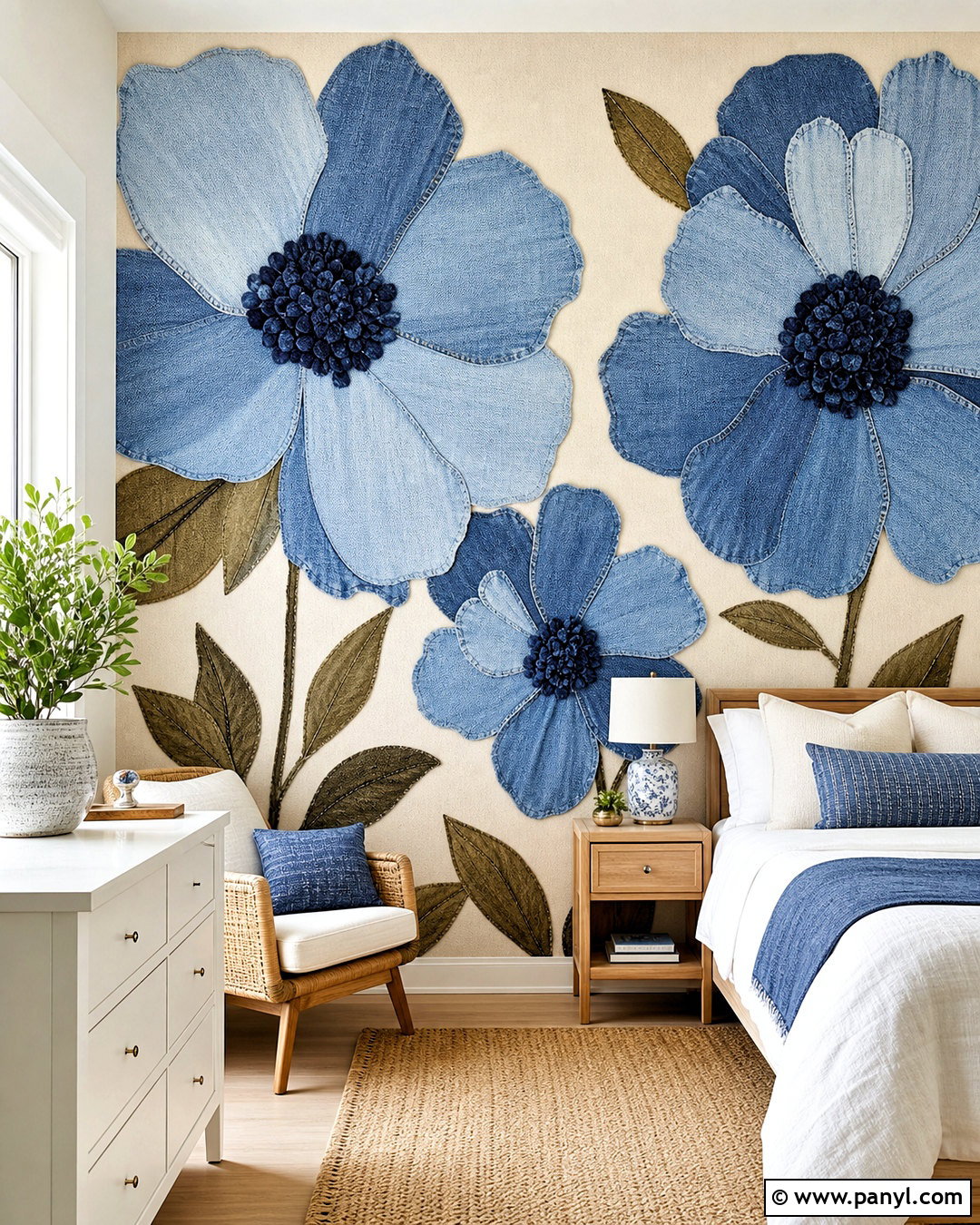 Denim Flower Wall Mural - 20 jean wall ideas