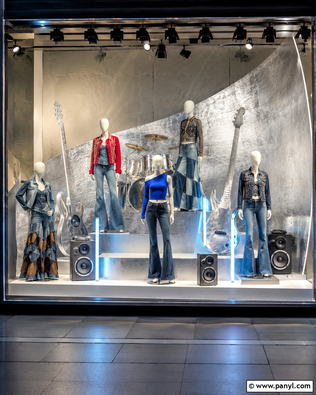 Denim Music Stage Window Display - 20 denim window display ideas