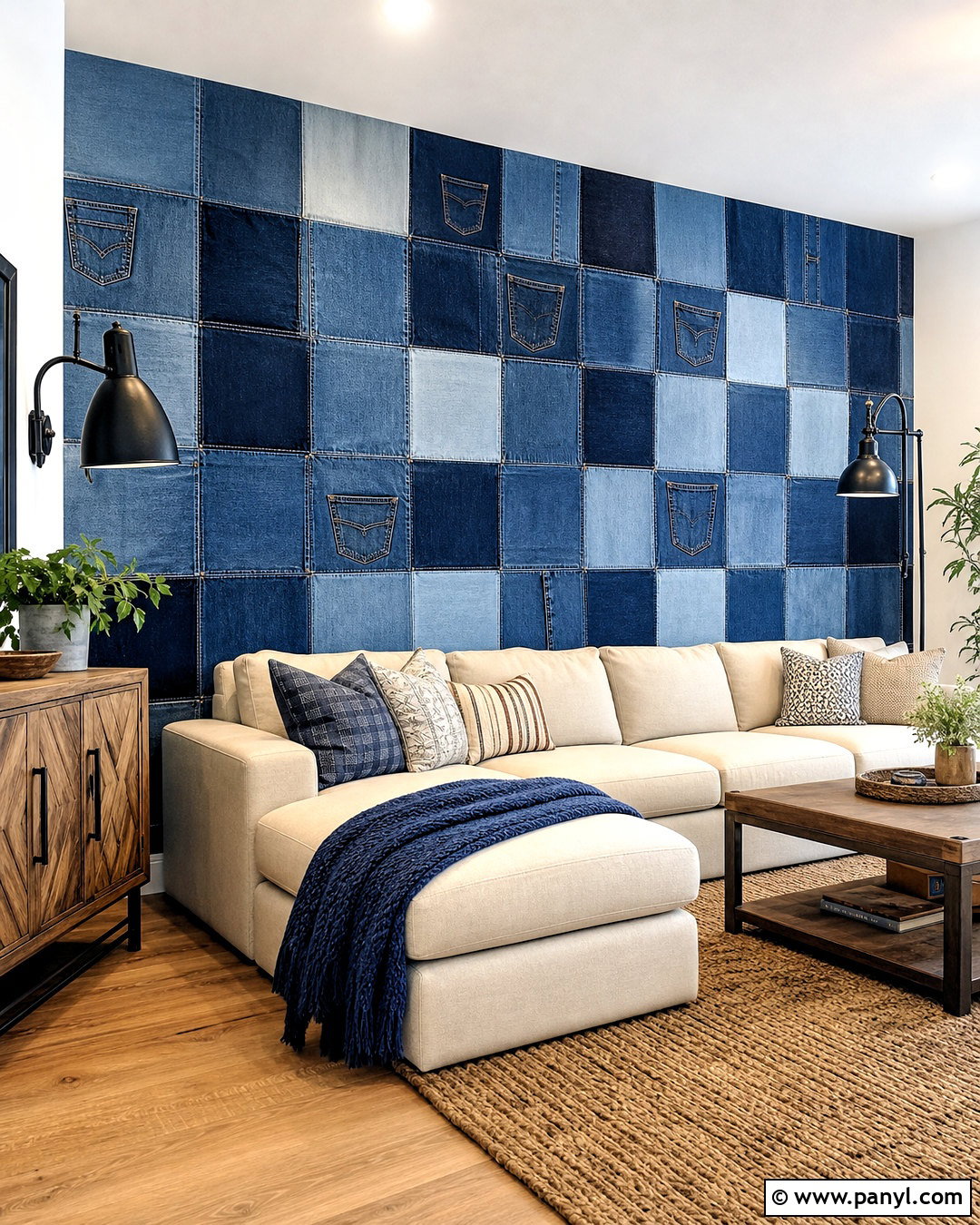 Denim Patchwork Accent Wall - 20 jean wall ideas