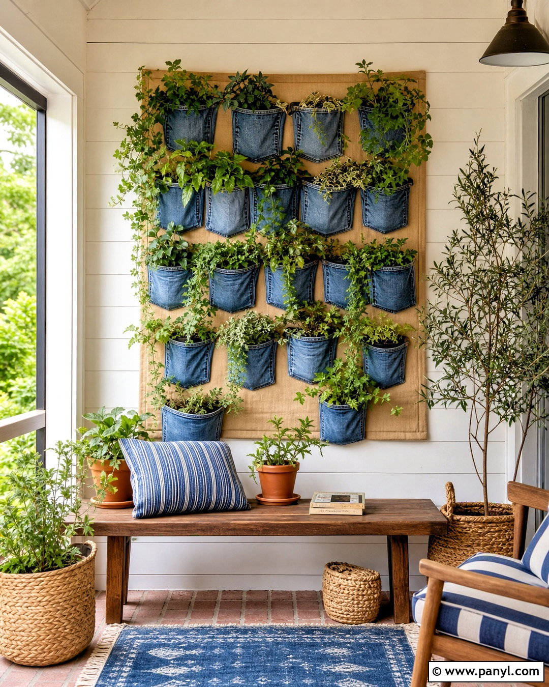 Denim Pocket Plant Wall - 20 jeans wall ideas